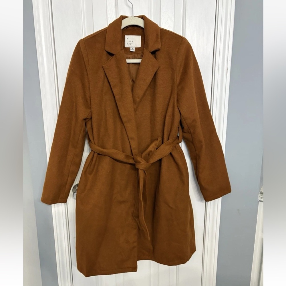 Women's A New Day Overcoat Belt Tie, Brown Size S Warm Classic Fall Winter